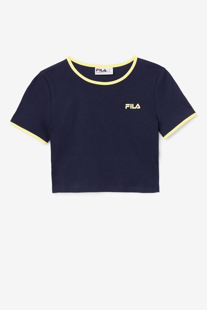 Fila Perla Crop Top Navy T-Shirt Womens - NZ 95736-UBNA